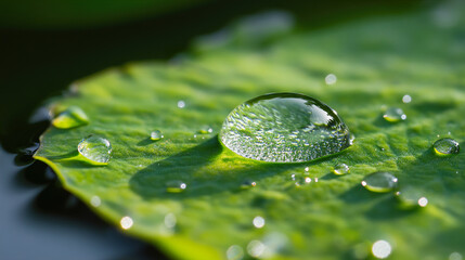 Wall Mural - 

Water Droplet Resting on a Lotus Leaf in Nature