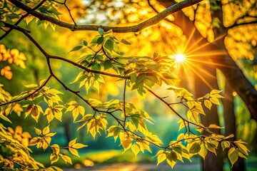 Wall Mural - Windswept branches, bathed in golden light, create a stunning silhouette against the summer sky, a fine art nature scene.