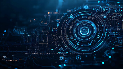 Abstract Digital Circuitry With Bright Blue Lines and Geometric Patterns
