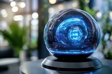 Aufkleber - A global business workspace with holographic digital systems providing insights from diverse cultural markets