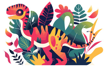 Wall Mural - ai-generated dinosaur illustration in a prehistoric setting