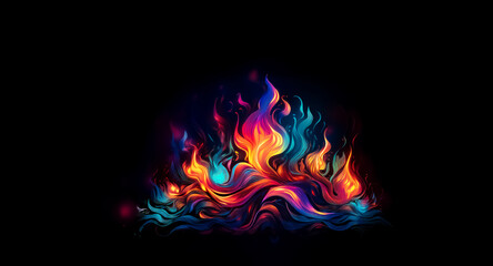 Aufkleber - Vibrant, abstract flames dance against the dark backdrop. Colorful fire swirls and glows, creating a mesmerizing and energetic display of light and motion.