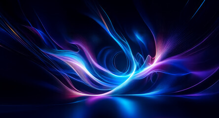 Aufkleber - Abstract background featuring swirling, luminous lines in shades of blue, purple, and pink, creating a dynamic and vibrant flowing effect against a dark setting.