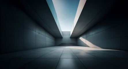 Poster - Abstract architectural background with a bright light opening in the ceiling. Minimalist perspective view of a modern empty space.