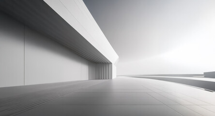 Poster - White and grey minimalist architecture features strong lines and perspective, creating an abstract background. Clean, modern, spacious scene.