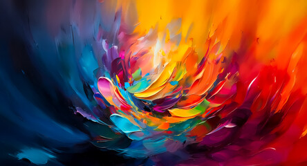 Poster - Vibrant and dynamic abstract background featuring swirling brushstrokes and vivid colors creating an expressive and artistic painting. A truly colorful artwork.