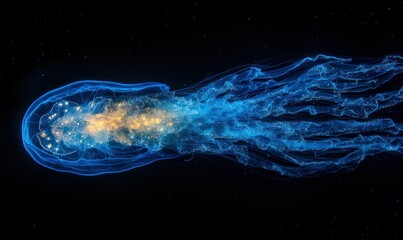 Wall Mural - bioluminescent jellyfish in deep blue ocean - surreal marine life illumination