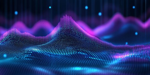 Wall Mural - neon wave abstract digital landscape of glowing particles, futuristic data visualization