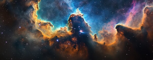 vibrant cosmic nebula: colorful space clouds and stars in outer universe.