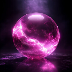 Wall Mural - glowing pink energy sphere hovers in darkness, radiating intense light, dark backdrop. mystical orb