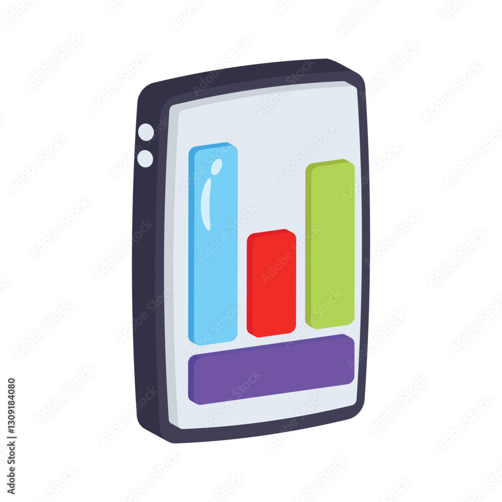 A customizable 3d style icon showing mobile analytics