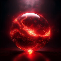 Wall Mural - floating sphere of red energy. mystical glowing orb. dark backdrop.