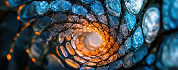 Wall Mural - vibrant fractal spiral with glowing blue and orange patterns