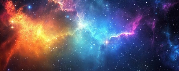 Wall Mural - vibrant image of cosmic nebula featuring array of colors like blue, purple, and orange, showcasing b