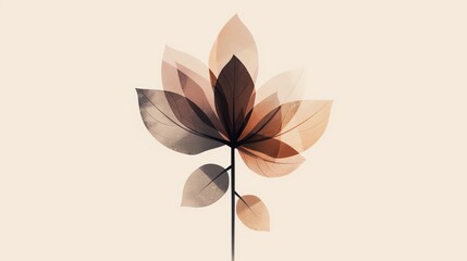 Wall Mural - abstract illustration of a stylized flower with translucent brown leaves on a beige background.