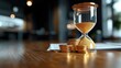 © tuiphotoengineer - Hourglass on Wooden Desk Symbolizing Time Pressure and Deadline in Business  Concept of Time Management Productivity and Achieving Goals in the Office Environment