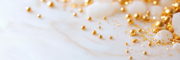 Aufkleber - Luxury design with golden accents on white marble in a minimalistic setting, showcasing elegance and premium quality