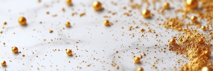 Aufkleber - Elegant white marble texture adorned with luxurious golden accents and subtle golden dust showcasing premium minimalism in interior design