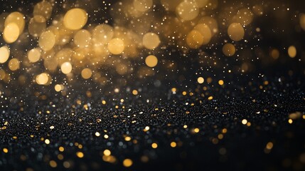 Wall Mural - golden background with bokeh. confetti on a black background with gold and black confetti. anniversa