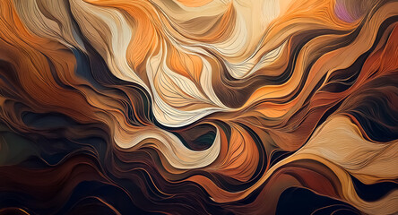 Aufkleber - Abstract artwork with flowing curves and swirling motion in warm brown and orange hues.  Reminiscent of natural forms like smoke, waves or flowing fabric. Earthy and organic feel.