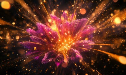 Wall Mural - vibrant fireworks display with dazzling bursts of pink, gold, and purple lighting up the night sky i