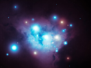 Wall Mural - birth of blue stars in clouds of gas in space. cluster of stars in a galaxy. colorful constellation 