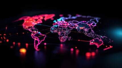 Global network connections, digital world map (1)