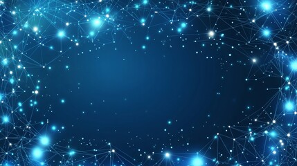 Wall Mural - vivid blue hexagonal mesh network connections with luminous points in dark space, flat vector art