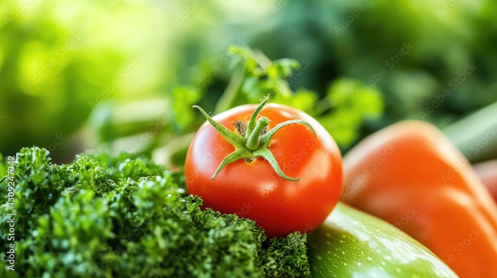 Fresh vegetables with a single rotten tomato in the center, symbolizing ...