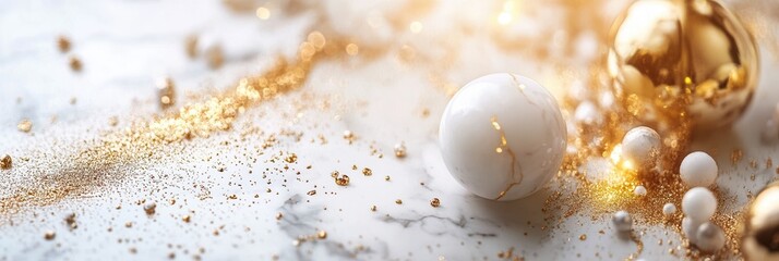 Aufkleber - Delightful gold and white marble decor showcasing minimalistic luxury aesthetics with elegant gold dust and refined textures