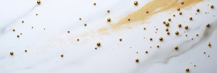 Aufkleber - Golden accents create a luxurious texture on white marble surface with premium minimalism and subtly scattered golden dust