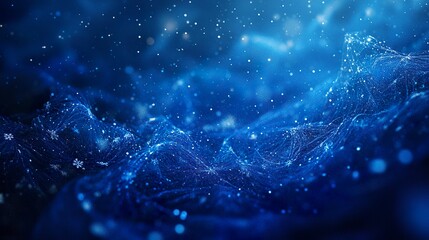 Wall Mural - deep blue christmas backdrop with intricate snowflakes swirling in icy air, subtle frosty mist and t