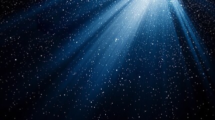 Wall Mural - elegant dark blue background with silver-white snowflakes cascading, subtle light rays and a magical