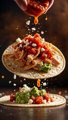 Wall Mural - delicious chicken tacos with fresh salsa and guacamole
