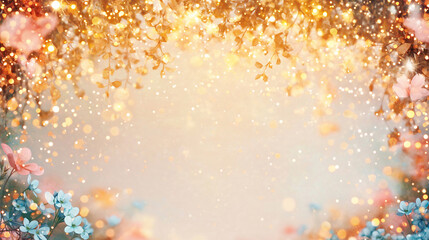 Wall Mural - golden floral dreamscape: a luminous, dreamlike composition of delicate flowers and shimmering gold 