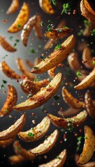 Wall Mural - delicious crispy potato wedges in motion