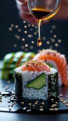 Wall Mural - delicious sushi with soy sauce drizzle