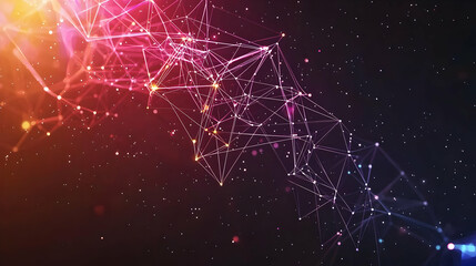 Abstract Digital Network Visualization With Geometric Lines and Glowing Dots in Dark Space