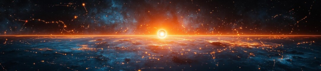 Wall Mural - Stunning Cosmic Vista with Starlit Horizon and Energy Flows. Generative AI