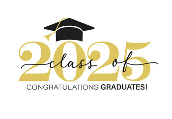 Fototapete - Class of 2025 vector illustration. Festive celebration design for graduation events and announcements. Congratulations graduates design template for social media posts to honor graduates.