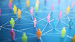© Eko - Colorful Miniature Human Figures Connected By Lines Representing Network and Connection on Blue Background