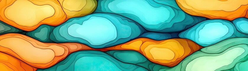 Wall Mural - Abstract layered paper art; orange, teal, green hues; wave-like design; website background