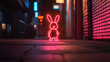 © Nakarin - Neon bunny art glows vibrantly in urban street at night, creating lively atmosphere