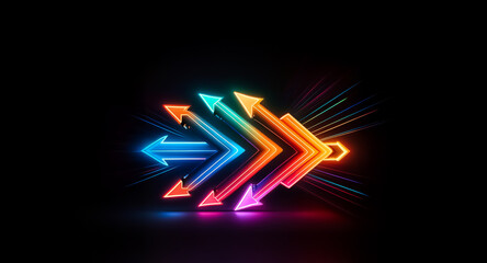 Aufkleber - Colorful arrows with a neon glow point right on a dark backdrop, creating a vibrant sense of direction and forward motion.