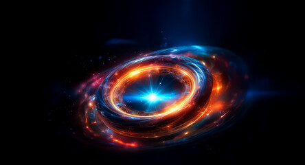 Aufkleber - Vibrant, swirling cosmic energy bursts forth, illuminating the dark abyss.  A celestial phenomenon of glowing rings and fiery plasma creates an abstract, dynamic display.