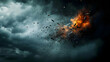 © Eko - Dramatic Explosion with Orange Fireball Against Dark Stormy Cloud Background