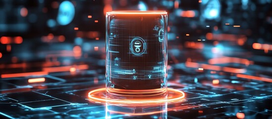 Data cylinder glowing on circuit board, digital background