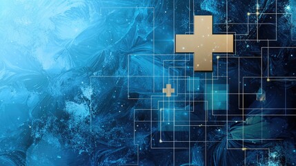 Wall Mural - digital blue texture with a minimalist arrangement of small squares and crosses.