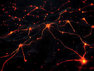 Wall Mural - Abstract visualization of interconnected glowing nodes in dark space