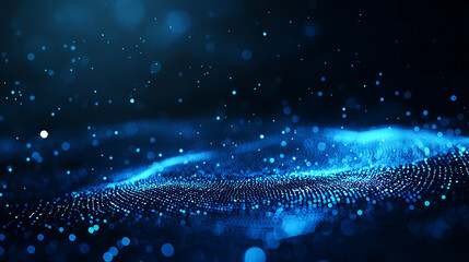 Wall Mural - Abstract blue particles creating dynamic wave effect in dark background, evoking sense of depth and movement